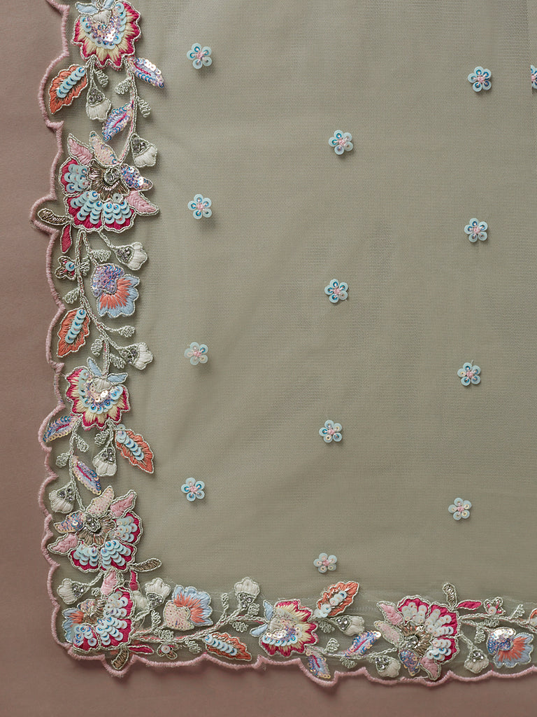 Olive - Pure Georgette Thread & Sequins Work Semi-Stitched Lehenga Clothsvilla