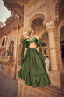 Load image into Gallery viewer, Olive Ruffle Lehenga Choli with Dupatta Ruffle Art Silk Chinon Designer Traditional Partywear Wedding Festival Bridal Indian - Sequence Clothsvilla