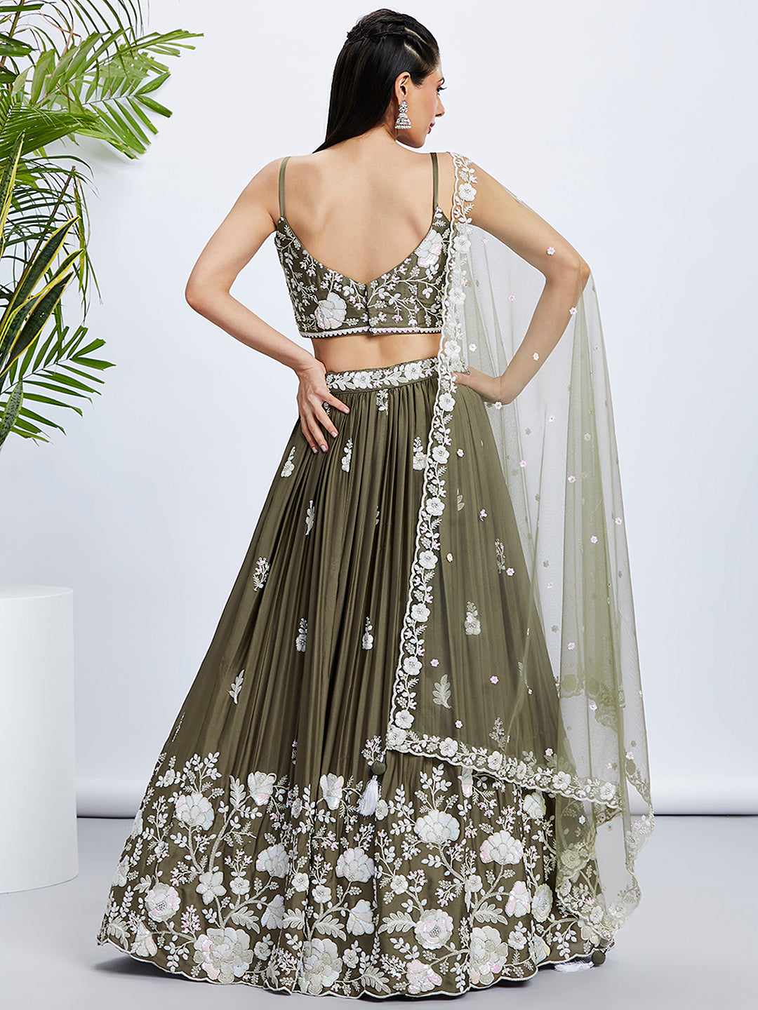 Olive Sequin & Threadwork Lehenga Choli Set ClothsVilla