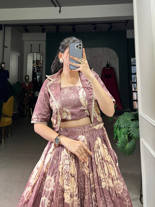 Onion Elegant Tussar Silk Floral Co-ord Set – Lehenga, Blouse & Koti