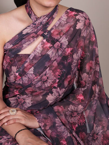 Onion Elegant Weightless Marbal Floral Print Saree with Matching Blouse – Unstitched Ensemble ClothsVilla