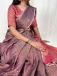 Load image into Gallery viewer, Onion Handwoven Kanchipuram Zari Weaving Saree with Unstitched Blouse Piece ClothsVilla