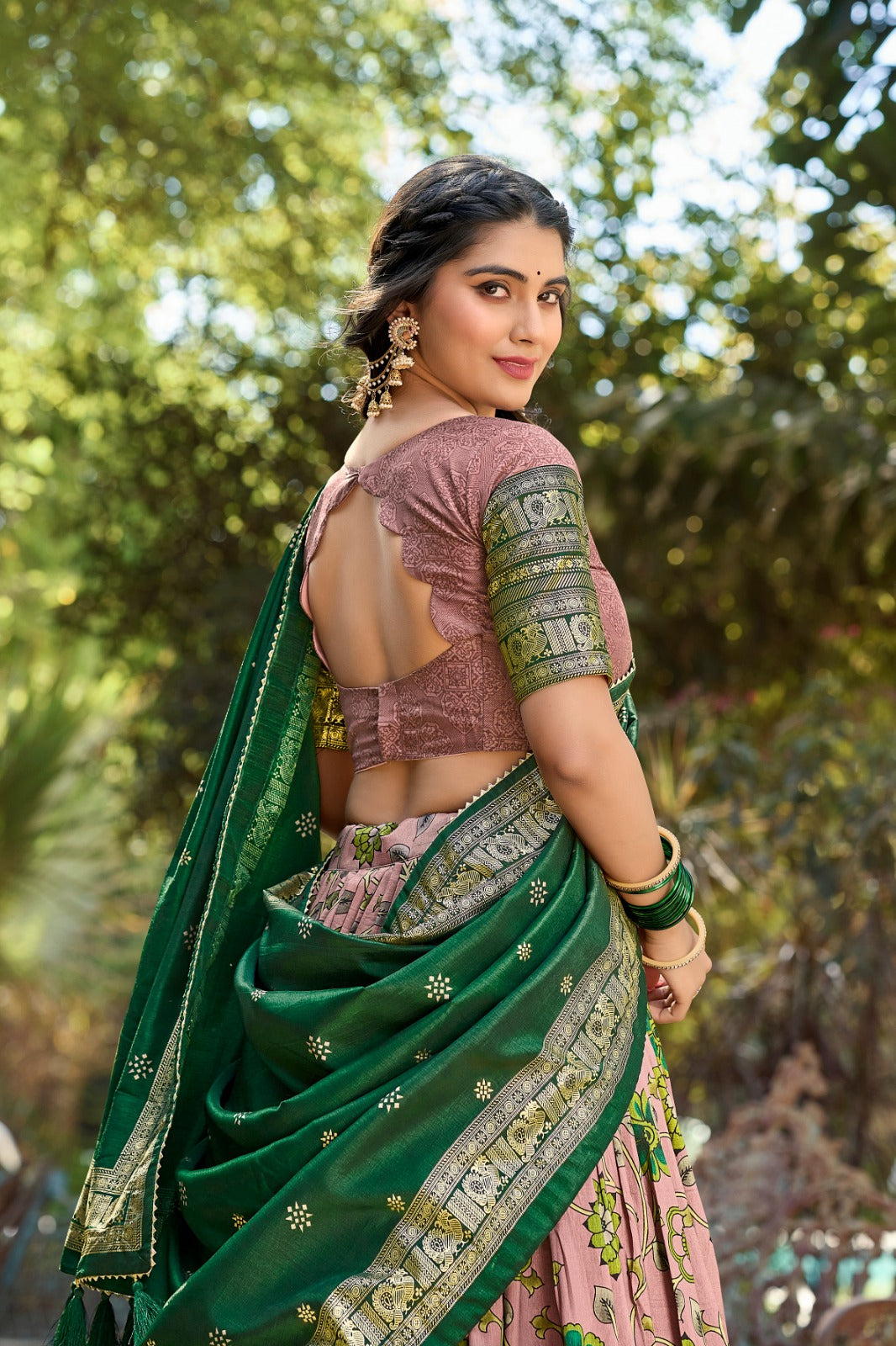 Onion Kalamkari Tussar Silk Lehenga Choli Set ClothsVilla