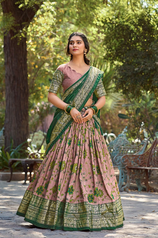 Onion Kalamkari Tussar Silk Lehenga Choli Set ClothsVilla