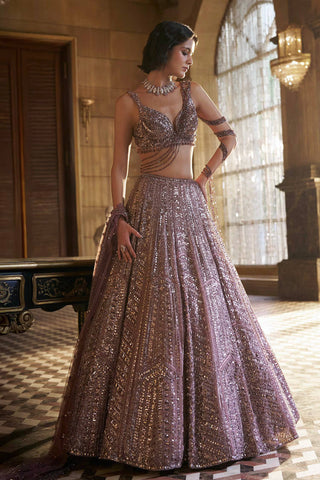 Onion Kasturi Silk Embroidered Lehenga Set ClothsVilla