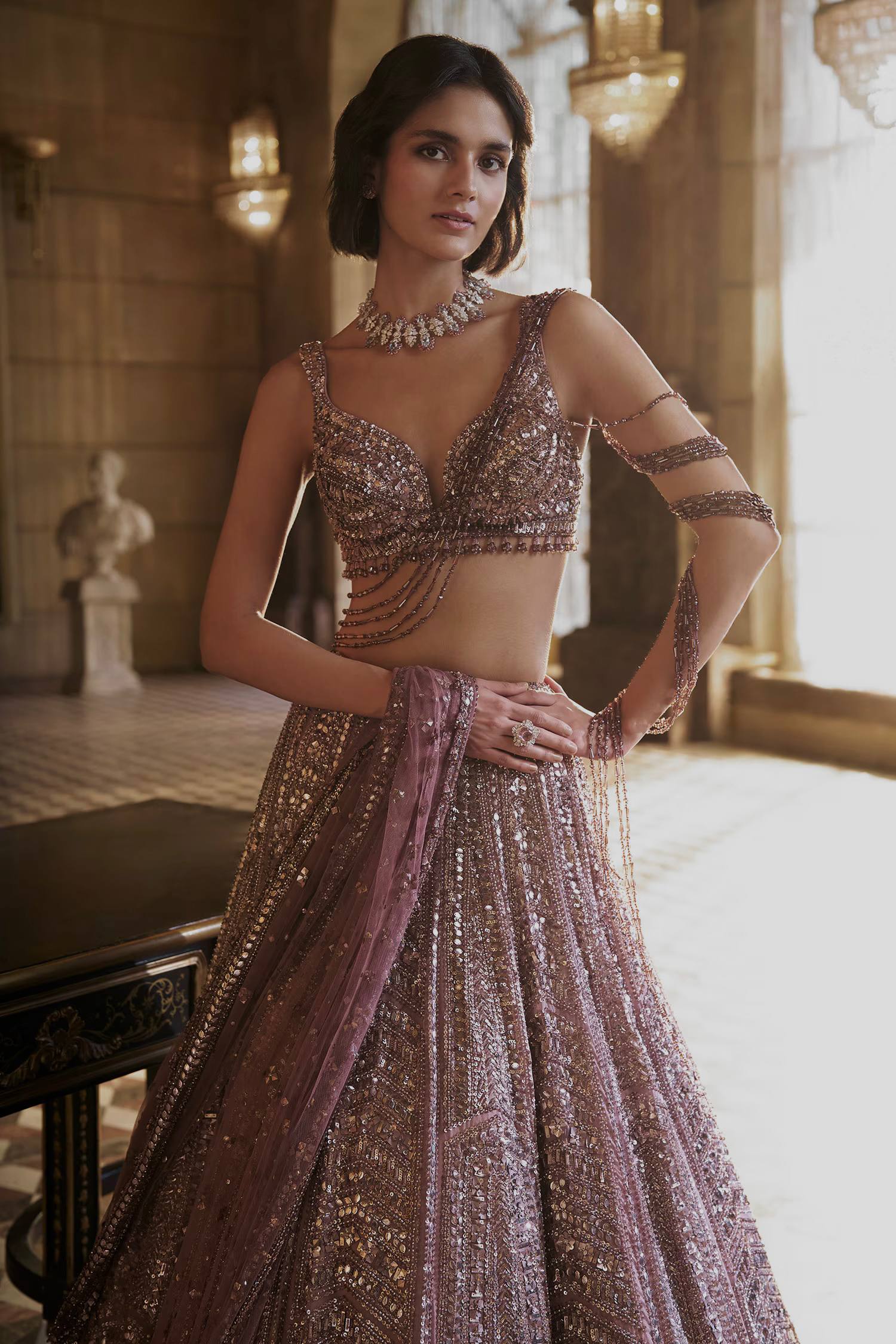 Onion Kasturi Silk Embroidered Lehenga Set ClothsVilla