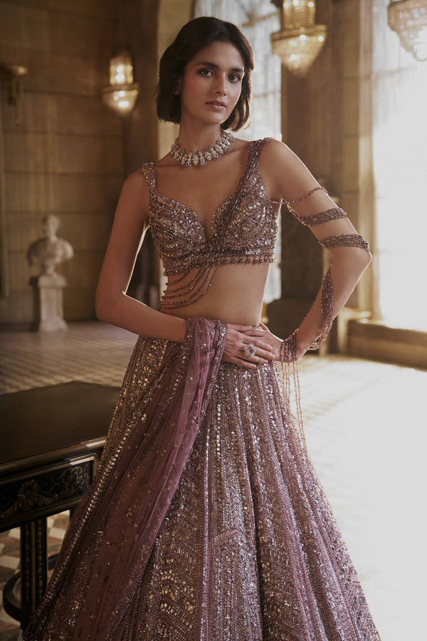 Onion Kasturi Silk Embroidered Lehenga Set ClothsVilla