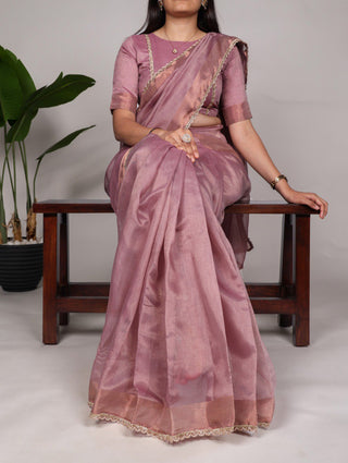 Onion Mannat Silk Saree with Zari Weaving & Lace Border ClothsVilla