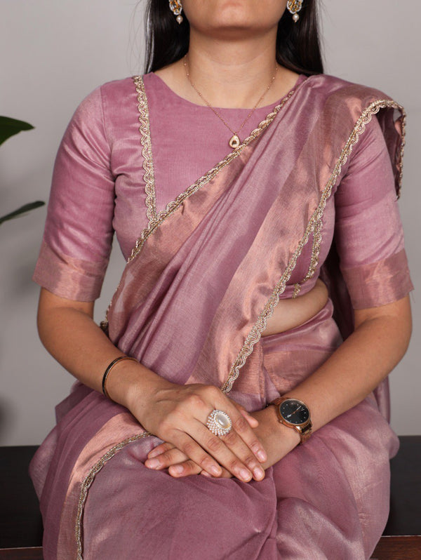 Onion Mannat Silk Saree with Zari Weaving & Lace Border ClothsVilla