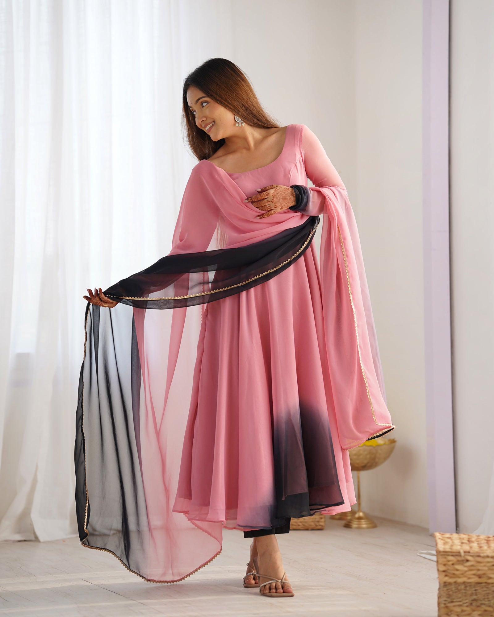 Onion Pink Elegant Colorful Fox Georgette Anarkali Set – Perfect for Festive & Wedding Wear ClothsVilla