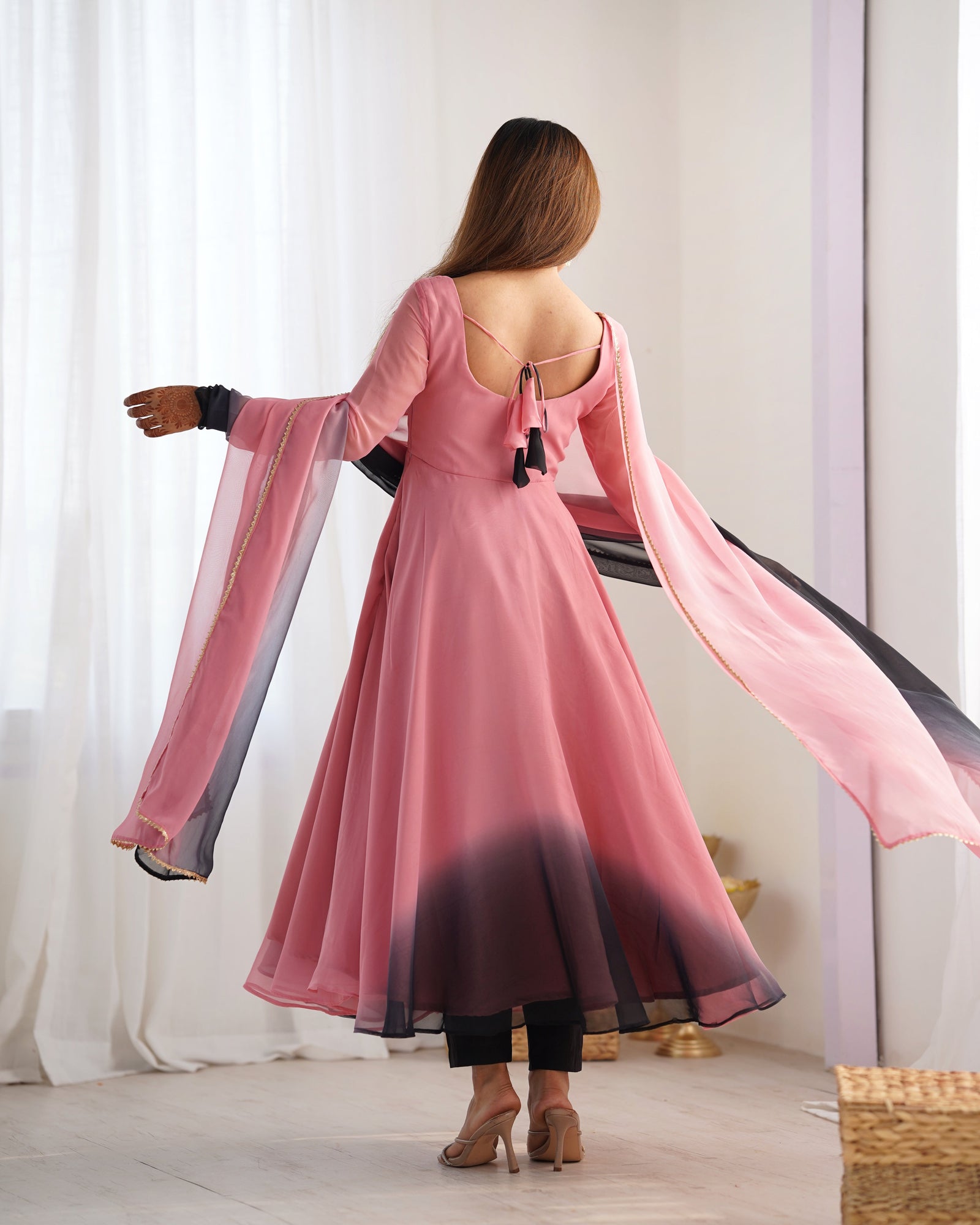 Onion Pink Elegant Colorful Fox Georgette Anarkali Set – Perfect for Festive & Wedding Wear ClothsVilla