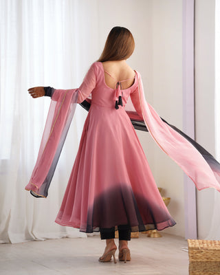 Onion Pink Elegant Colorful Fox Georgette Anarkali Set – Perfect for Festive & Wedding Wear ClothsVilla