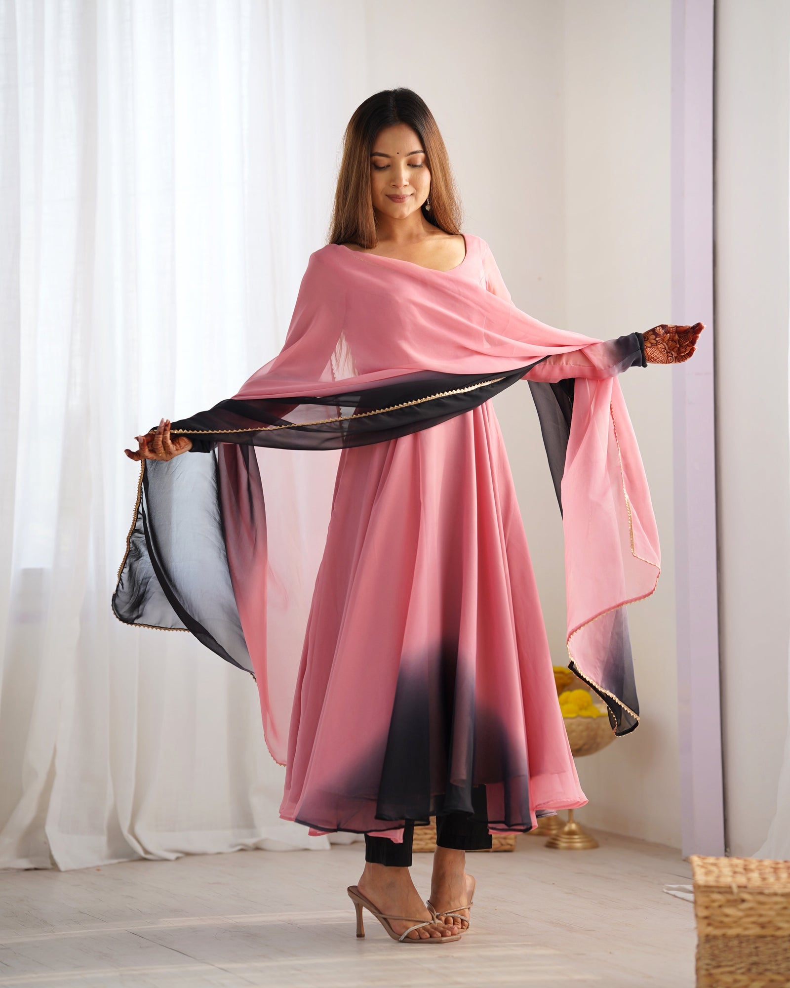 Onion Pink Elegant Colorful Fox Georgette Anarkali Set – Perfect for Festive & Wedding Wear ClothsVilla