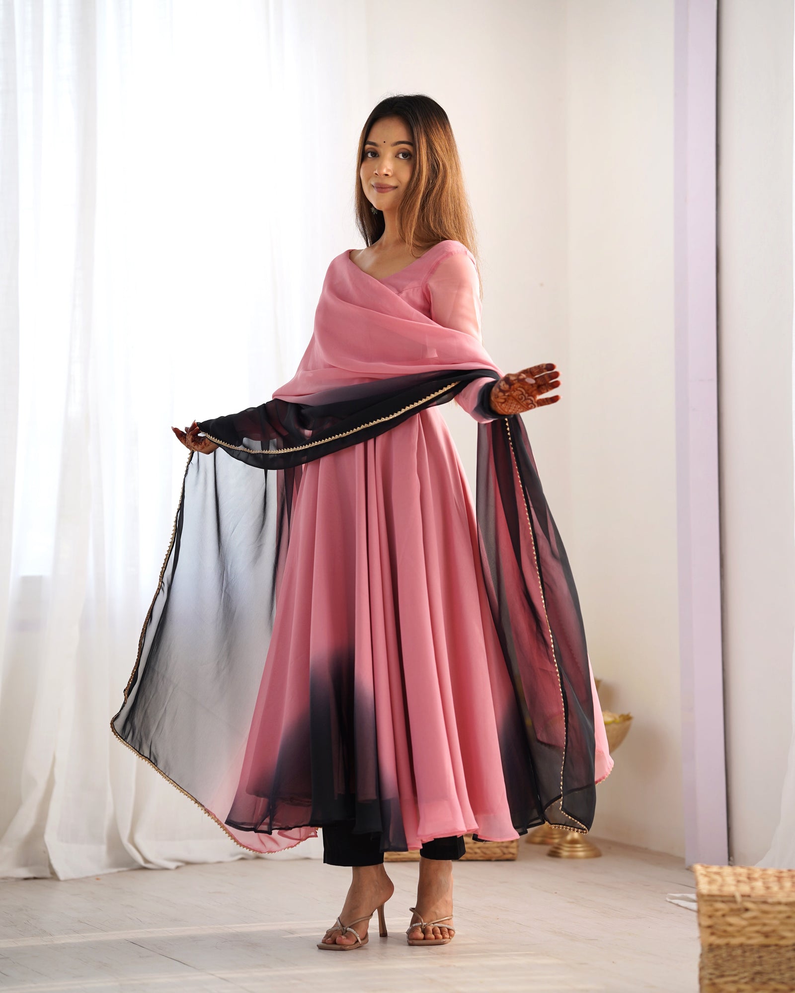 Onion Pink Elegant Colorful Fox Georgette Anarkali Set – Perfect for Festive & Wedding Wear ClothsVilla