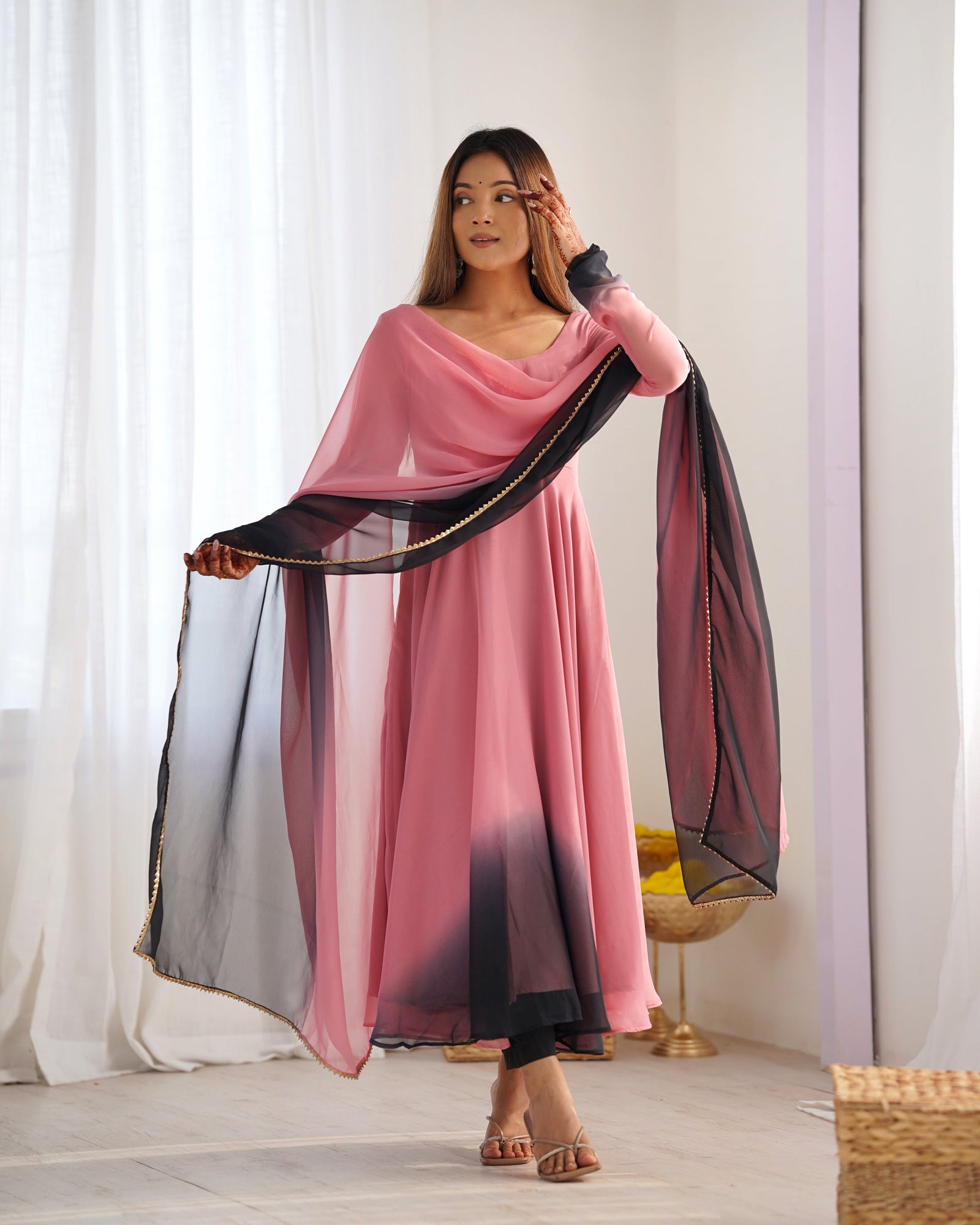 Onion Pink Elegant Colorful Fox Georgette Anarkali Set – Perfect for Festive & Wedding Wear ClothsVilla