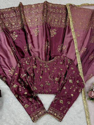 Onion Pink Japan Satin Anarkali with Sequins Work & Butterfly Net Dupatta ClothsVilla