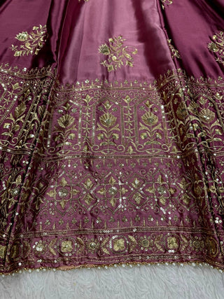 Onion Pink Japan Satin Anarkali with Sequins Work & Butterfly Net Dupatta ClothsVilla