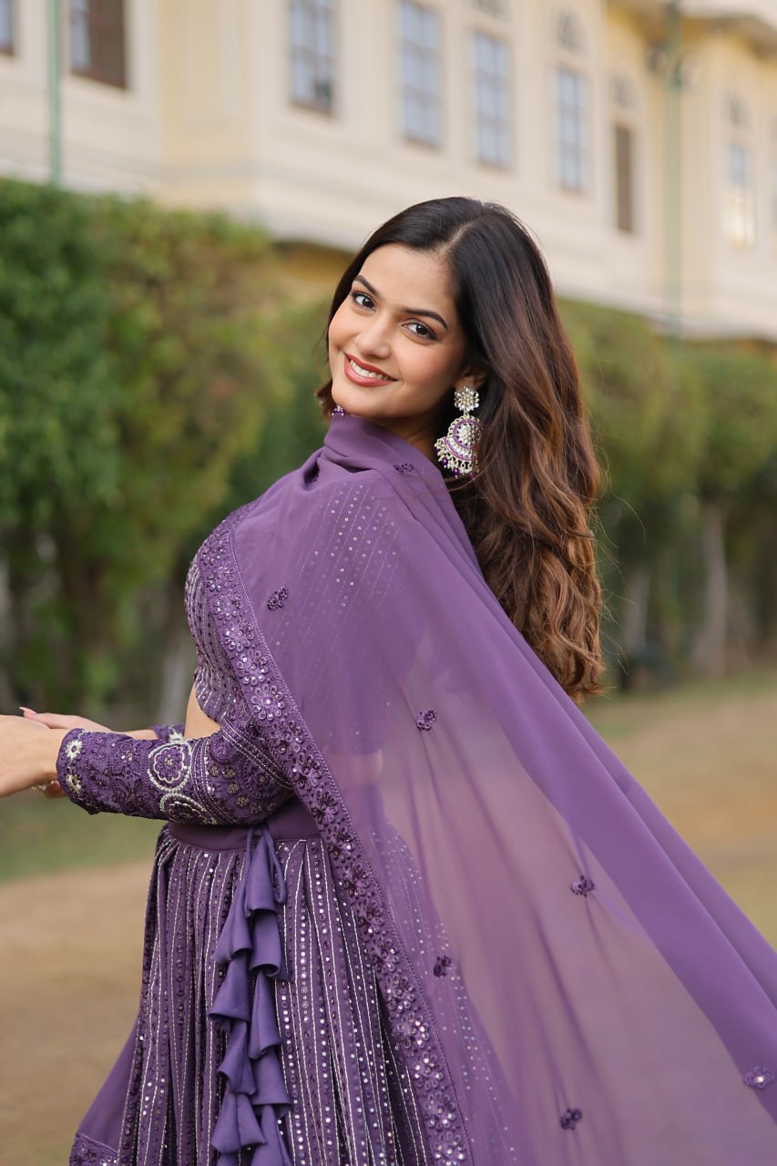 Stunning Onion Purple Lehenga Choli Set with Exquisite Sequin Work ClothsVilla