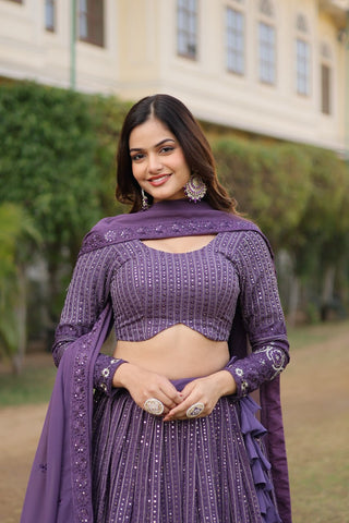 Stunning Onion Purple Lehenga Choli Set with Exquisite Sequin Work ClothsVilla