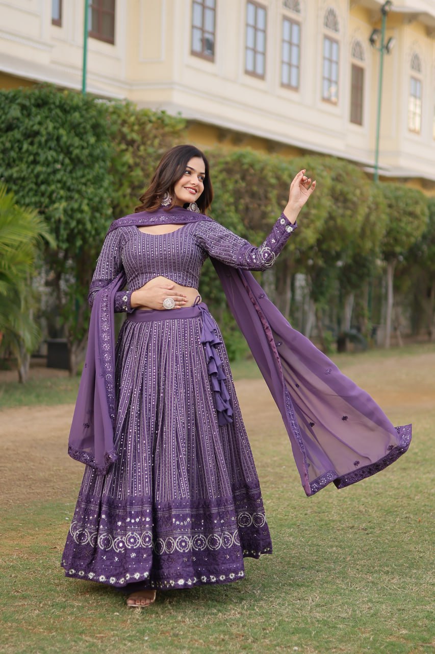 Stunning Onion Purple Lehenga Choli Set with Exquisite Sequin Work ClothsVilla