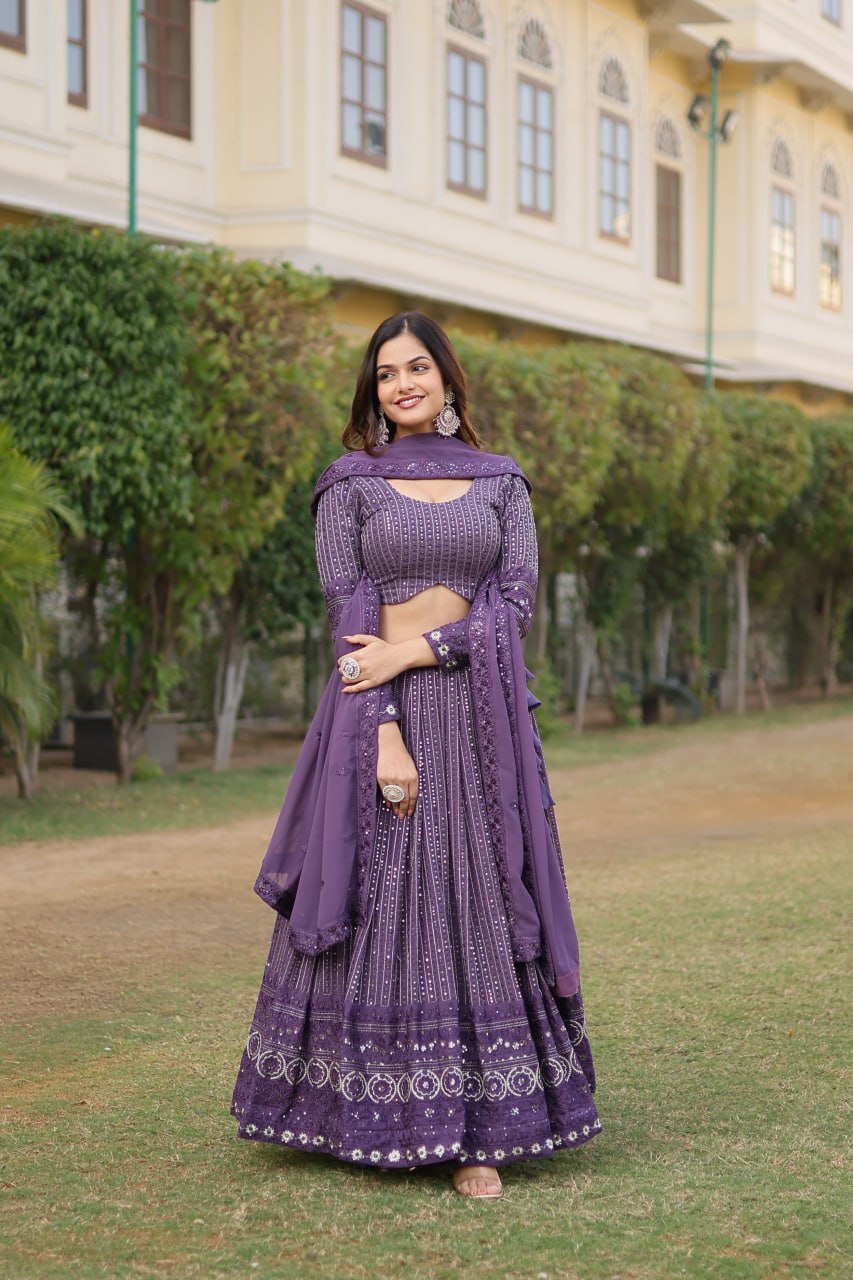 Stunning Onion Purple Lehenga Choli Set with Exquisite Sequin Work ClothsVilla
