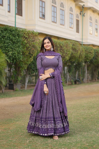 Stunning Onion Purple Lehenga Choli Set with Exquisite Sequin Work ClothsVilla