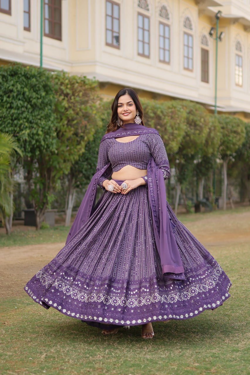 Stunning Onion Purple Lehenga Choli Set with Exquisite Sequin Work ClothsVilla
