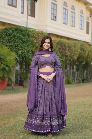 Stunning Onion Purple Lehenga Choli Set with Exquisite Sequin Work ClothsVilla