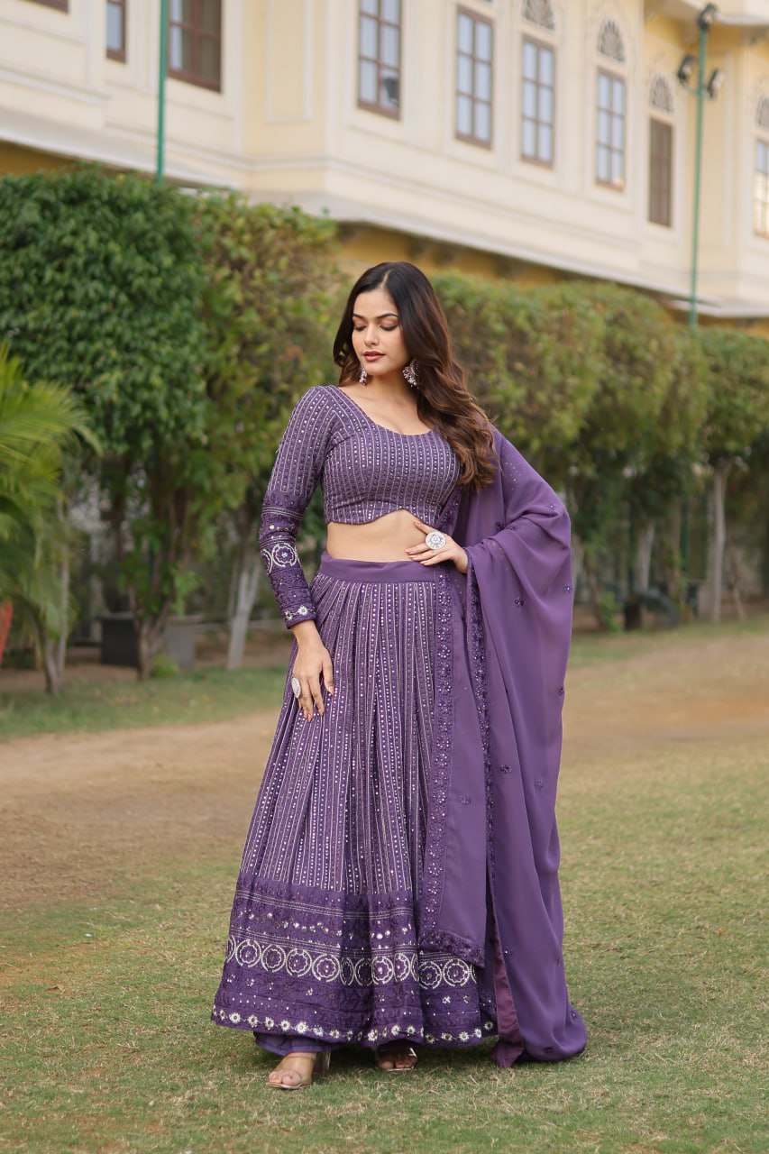 Stunning Onion Purple Lehenga Choli Set with Exquisite Sequin Work ClothsVilla