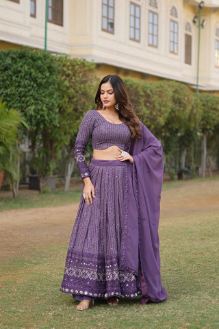 Stunning Onion Purple Lehenga Choli Set with Exquisite Sequin Work ClothsVilla