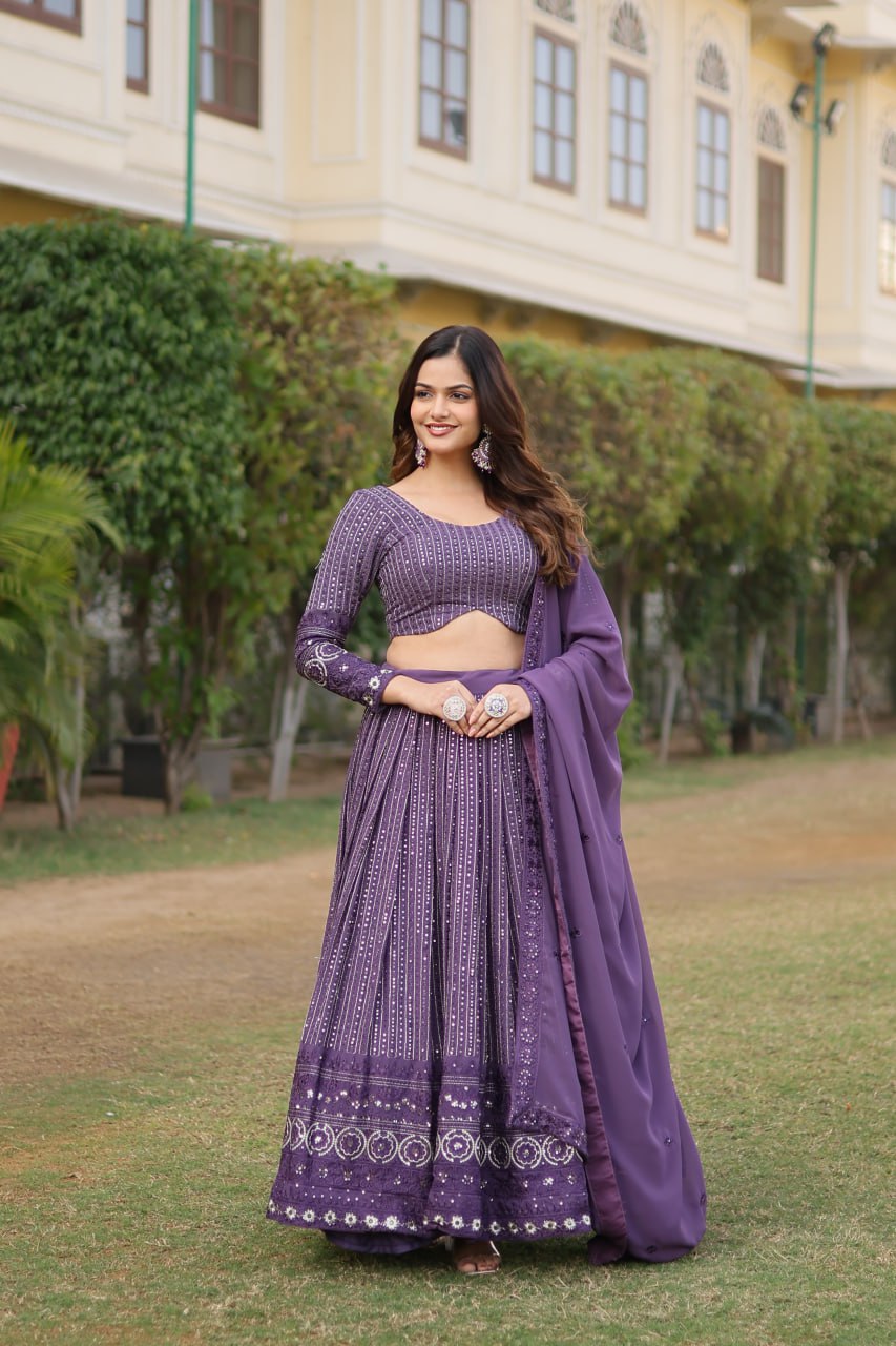 Stunning Onion Purple Lehenga Choli Set with Exquisite Sequin Work ClothsVilla