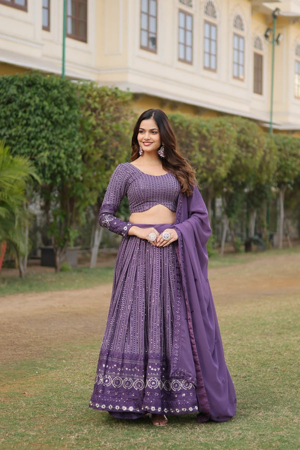 Stunning Onion Purple Lehenga Choli Set with Exquisite Sequin Work ClothsVilla