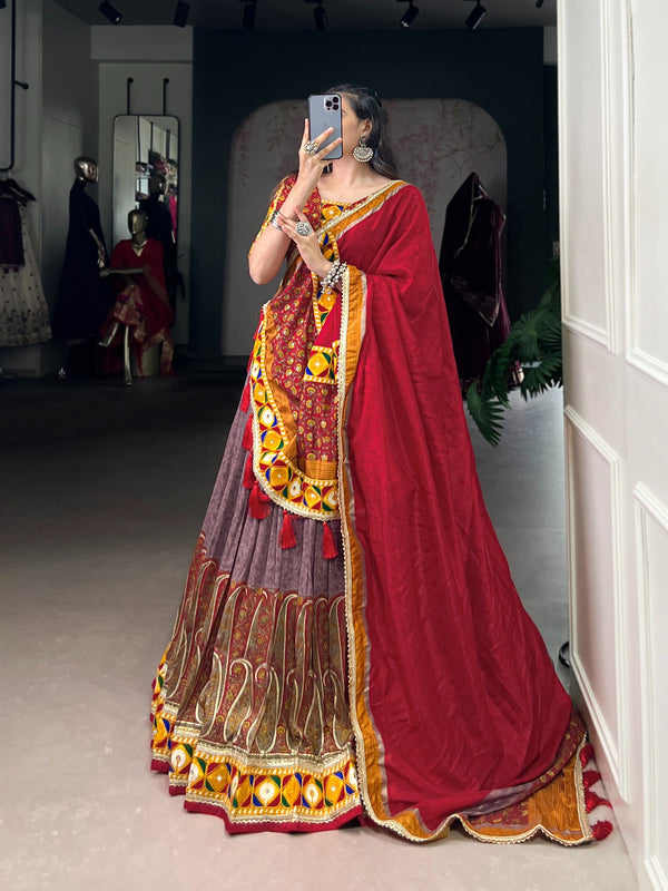 Onion Silk Lehenga Set with Foil Print ClothsVilla