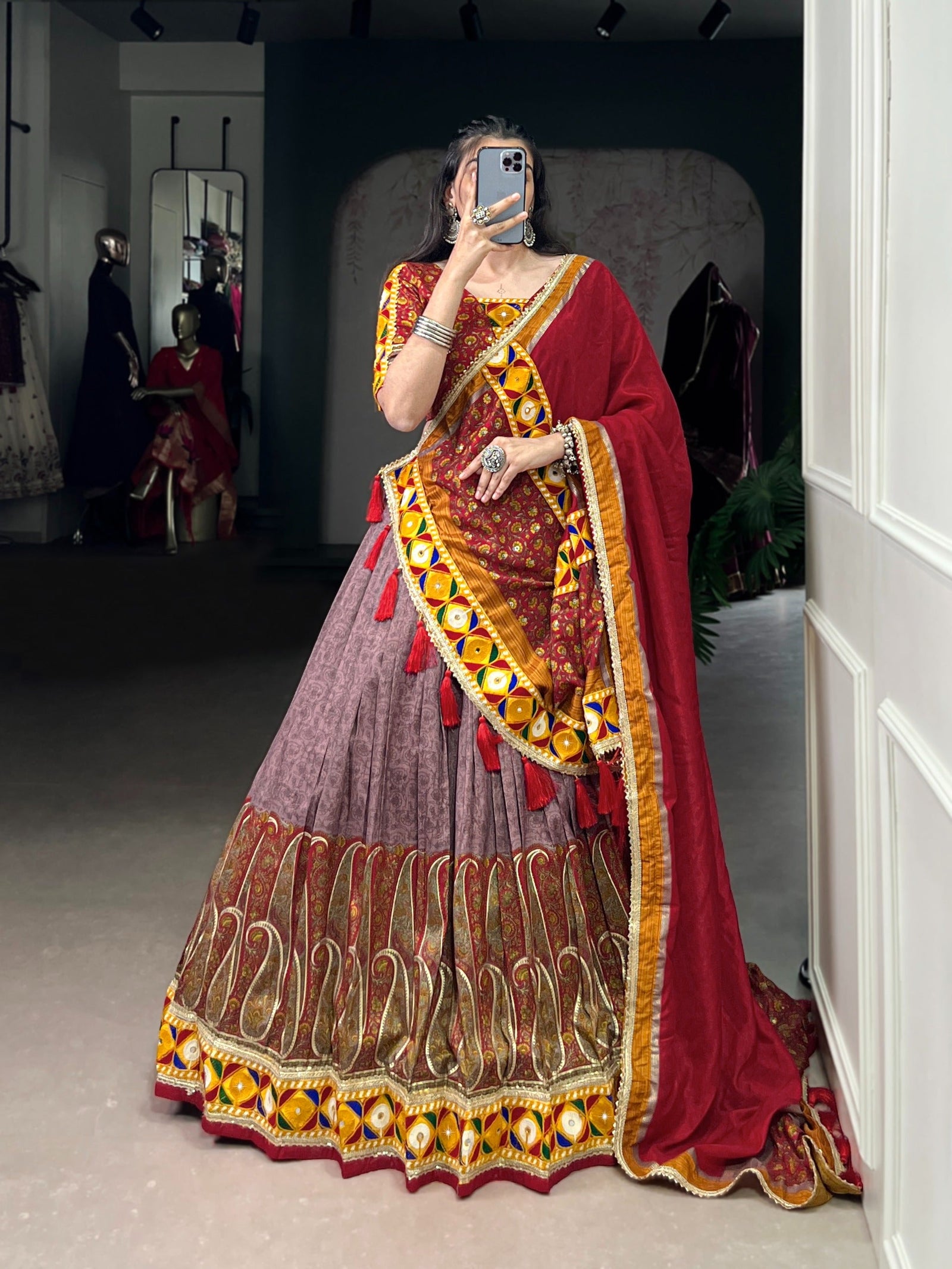 Onion Silk Lehenga Set with Foil Print ClothsVilla