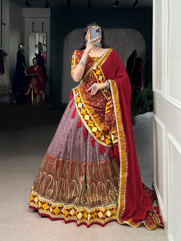 Onion Silk Lehenga Set with Foil Print ClothsVilla
