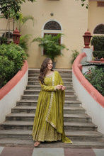 Load image into Gallery viewer, Premium Designer Readymade Top-Sharara-Dupatta  Sequins Embroidered Chinon Suit Parrot Clothsvilla