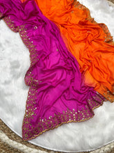 Load image into Gallery viewer, Orange and Pink Soft Hand-Dyed Chinnon Saree with Heavy Embroidery, Sequence, and Jari Work ClothsVilla