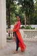 Load image into Gallery viewer, Orange Bandhani Print Faux Georgette Kurti with Kutchi Patchwork ClothsVilla