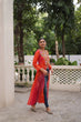 Load image into Gallery viewer, Orange Bandhani Print Faux Georgette Kurti with Kutchi Patchwork ClothsVilla