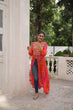 Load image into Gallery viewer, Orange Bandhani Print Faux Georgette Kurti with Kutchi Patchwork ClothsVilla