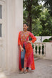 Load image into Gallery viewer, Orange Bandhani Print Faux Georgette Kurti with Kutchi Patchwork ClothsVilla