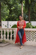 Load image into Gallery viewer, Orange Bandhani Print Faux Georgette Kurti with Kutchi Patchwork ClothsVilla