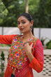 Load image into Gallery viewer, Orange Bandhani Print Faux Georgette Kurti with Kutchi Patchwork ClothsVilla