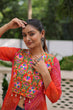 Load image into Gallery viewer, Orange Bandhani Print Faux Georgette Kurti with Kutchi Patchwork ClothsVilla