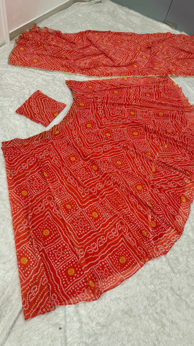Orange Bandhani Print Faux Georgette Lehenga Choli Set with Dupatta –Navratri Special Festive Wear ClothsVilla