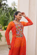 Load image into Gallery viewer, Orange Bandhani Print &amp; Kutchi Gamthi Patchwork Top with Matching Bottom Set ClothsVilla
