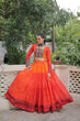 Load image into Gallery viewer, Orange Bandhani Print Lehenga with Kutchi Gamthi Patchwork &amp; Matching Blouse ClothsVilla