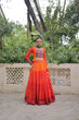 Load image into Gallery viewer, Orange Bandhani Print Lehenga with Kutchi Gamthi Patchwork &amp; Matching Blouse ClothsVilla