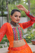 Load image into Gallery viewer, Orange Bandhani Print Lehenga with Kutchi Gamthi Patchwork &amp; Matching Blouse ClothsVilla