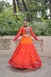 Load image into Gallery viewer, Orange Bandhani Print Lehenga with Kutchi Gamthi Patchwork &amp; Matching Blouse ClothsVilla